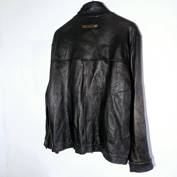Tommy Hilfiger Vintage 100% Genuine Brown Leather Men's Moto Jacket Size XXL - Picture 7 of 12